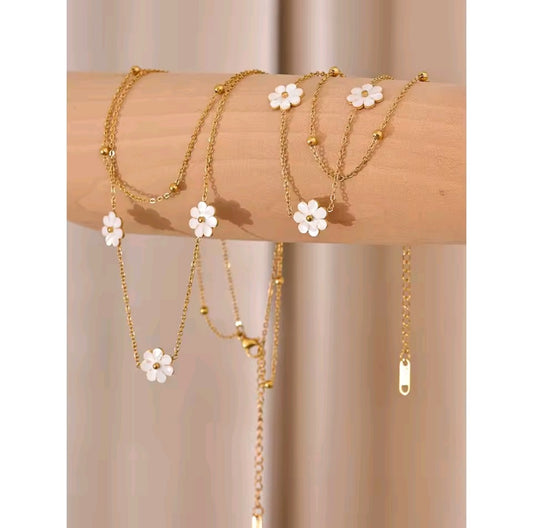 Collier Double Rang à Fleur Nacrée - Fleur de Lune